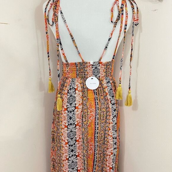 En Creme Boho Mixed Print Floral Stripe Halter Dress S NEW - Picture 5 of 10